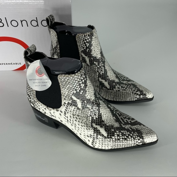 BLONDO NWT EMELIA WATERPROOF CHELSEA BOOTIES BLACK WHITE SNAKE PRINT LEA 7.5 8 - Picture 3 of 8